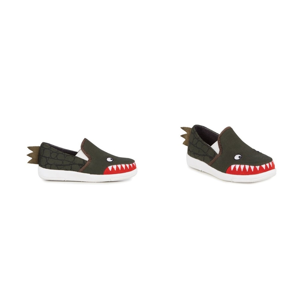 NWT RARE EMU Australia Kids Slip On Shoes Olive Green Crocodile Canvas Size 8